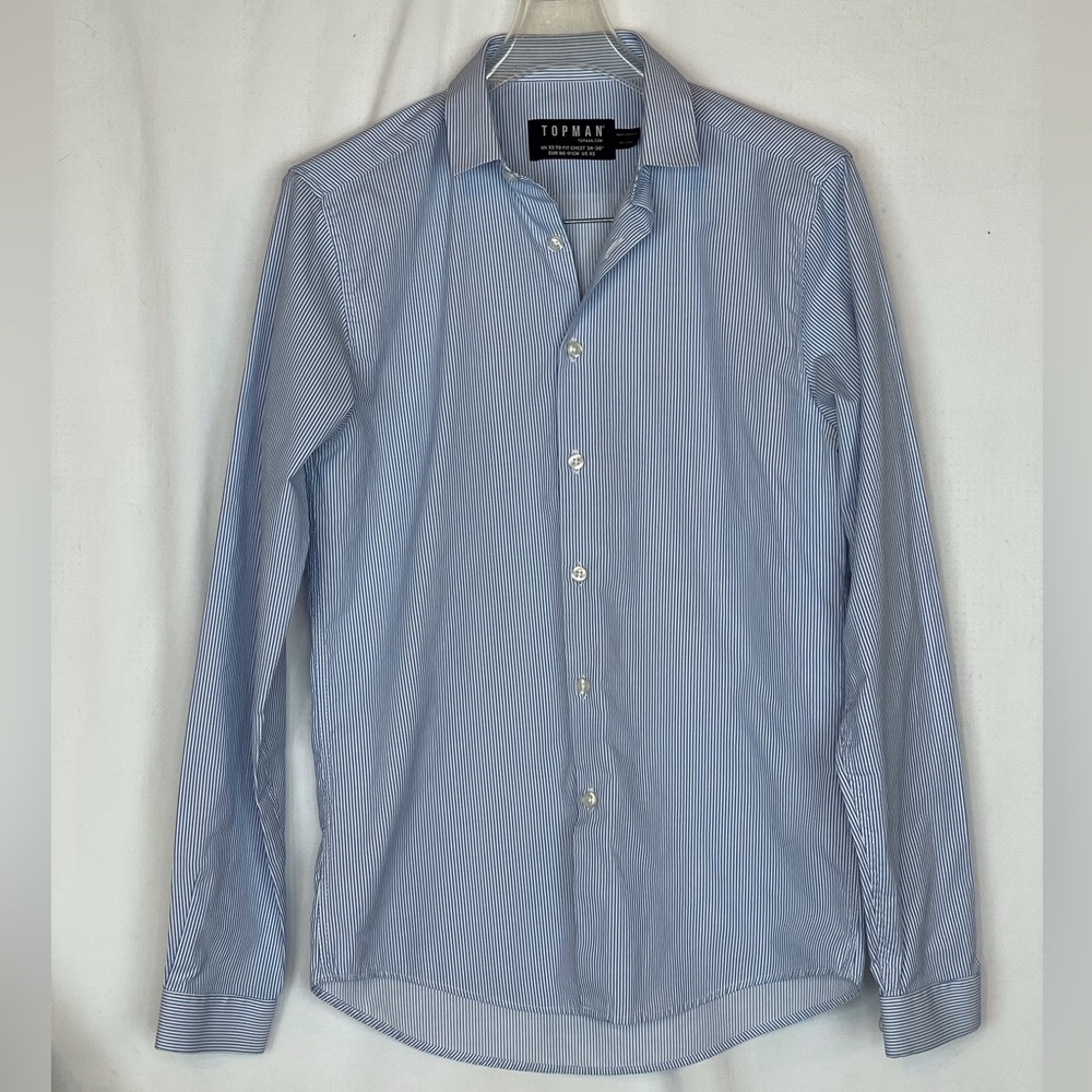 Topman Men’s Blue & White Striped Button Down Shirt in Size XS